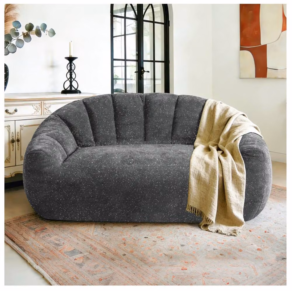 STILVORA 2 Seater Bean Bag Sofa in Grey Silver Fabric with Armrests – 2