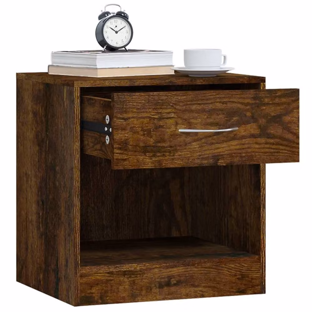 Berkfield Home Set of 2 Smoked Oak Bedside Cabinets with Drawer in Brown – 3