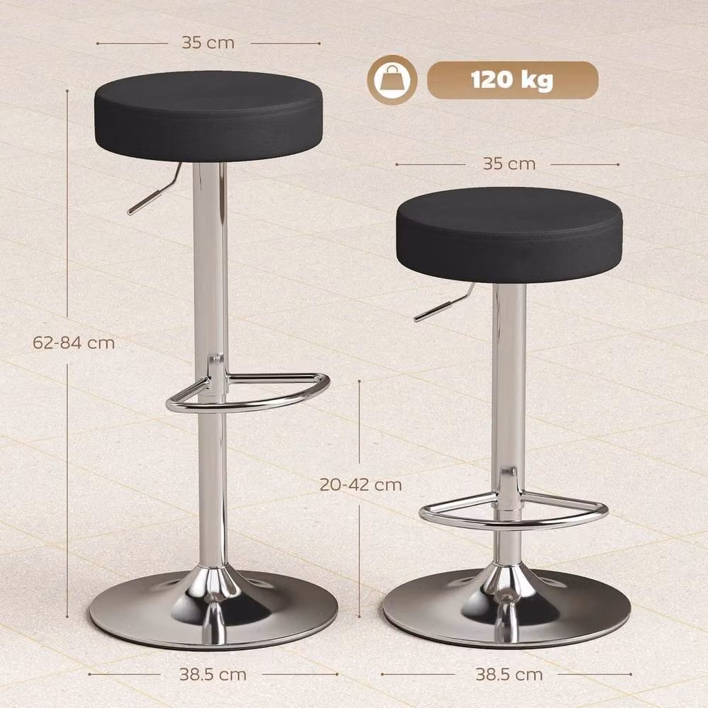 NESTLUNE Set of 2 Height Adjustable Black Metal Bar Stools – 2