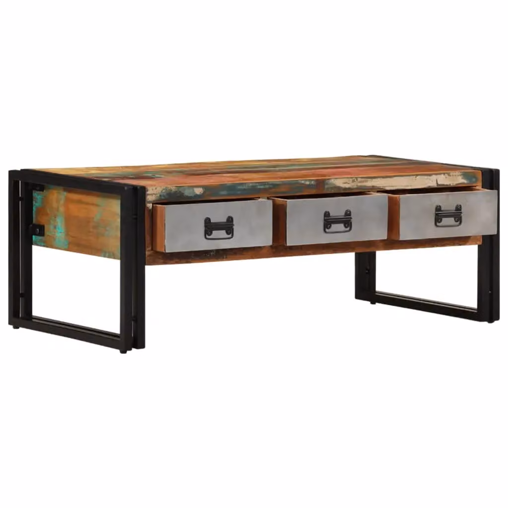 Berkfield Home Brown Solid Reclaimed Wood Coffee Table with 3 Drawers, W: 100 cm, D: 50 cm, H: 35 cm – 2