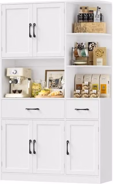 PAWNORA Modern White Kitchen Cabinet Tall Unit with Countertop and Matt Finish – 1