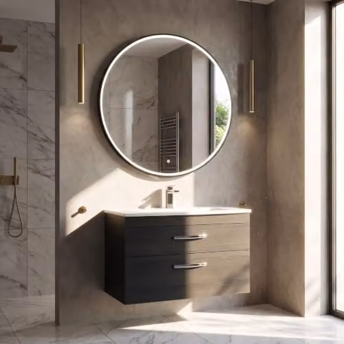 Balterley Round LED Bathroom Mirror with Demister Pad and Touch Sensor, Black, W/D/H: 80 x 80 x 1 cm – 5
