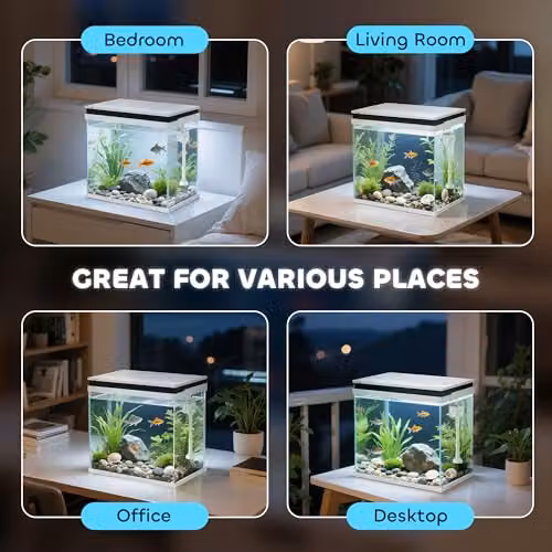 PawHut 26L Small Fish Tank with Filter System, LED Lights and Water Pump, White – 6
