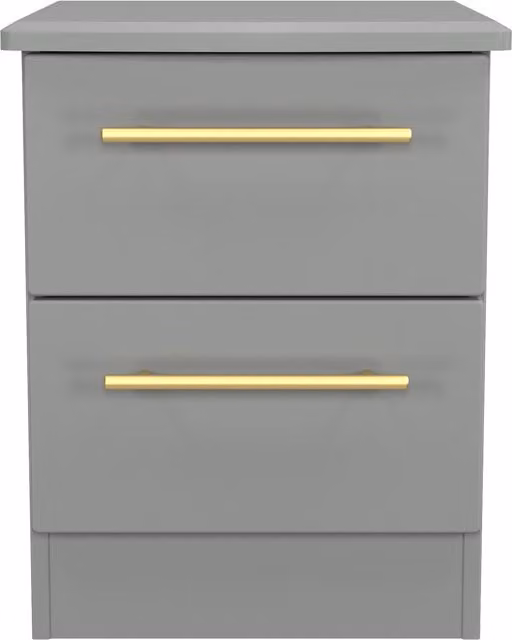 Haworth Modern 2 Drawer Bedside Cabinet in Grey and Gold