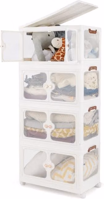 Gymax Stackable 212L Storage Bins with Lid and Wheels, White and Transparent – 1