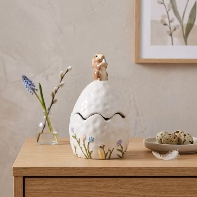 Garden Greatness Bunny On Easter Egg Ceramic Jar in Multicolour and White