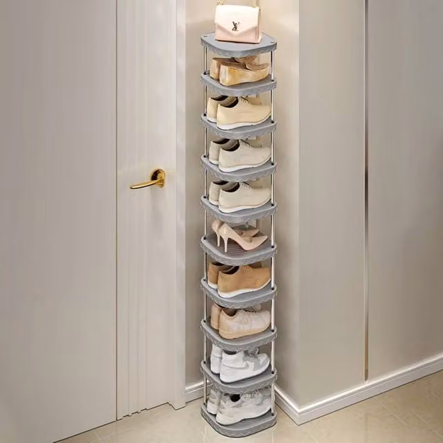 EONLION Grey 10-Tier Metal and Plastic Shoe Rack Storage Stand, H 155.5 x W 25.7 x D 25.7 cm