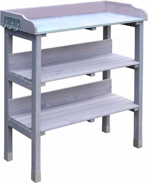 Garden Gear 3-Tier Wooden and Galvanised Steel Potting Table in Grey