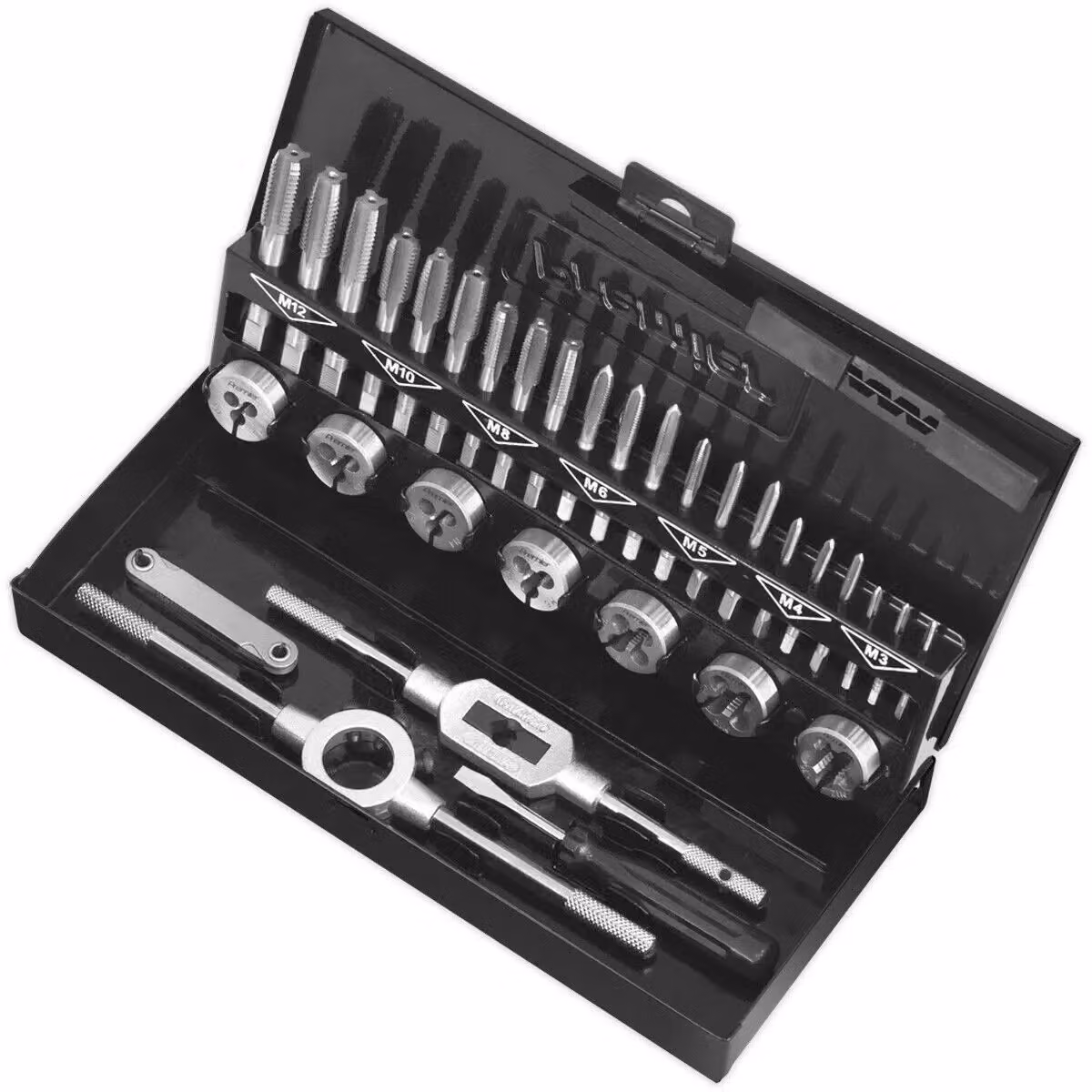 Loops 32pc Premium Metric Tap and Split Die Set, M3 to M12 Steel Threading Tool in Silver and Multicolour – 3