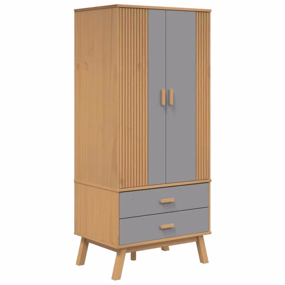 Berkfield Home Olden Wardrobe in Grey and Brown Solid Pine, W/D/H: 76.5 x 53 x 172 cm – 2