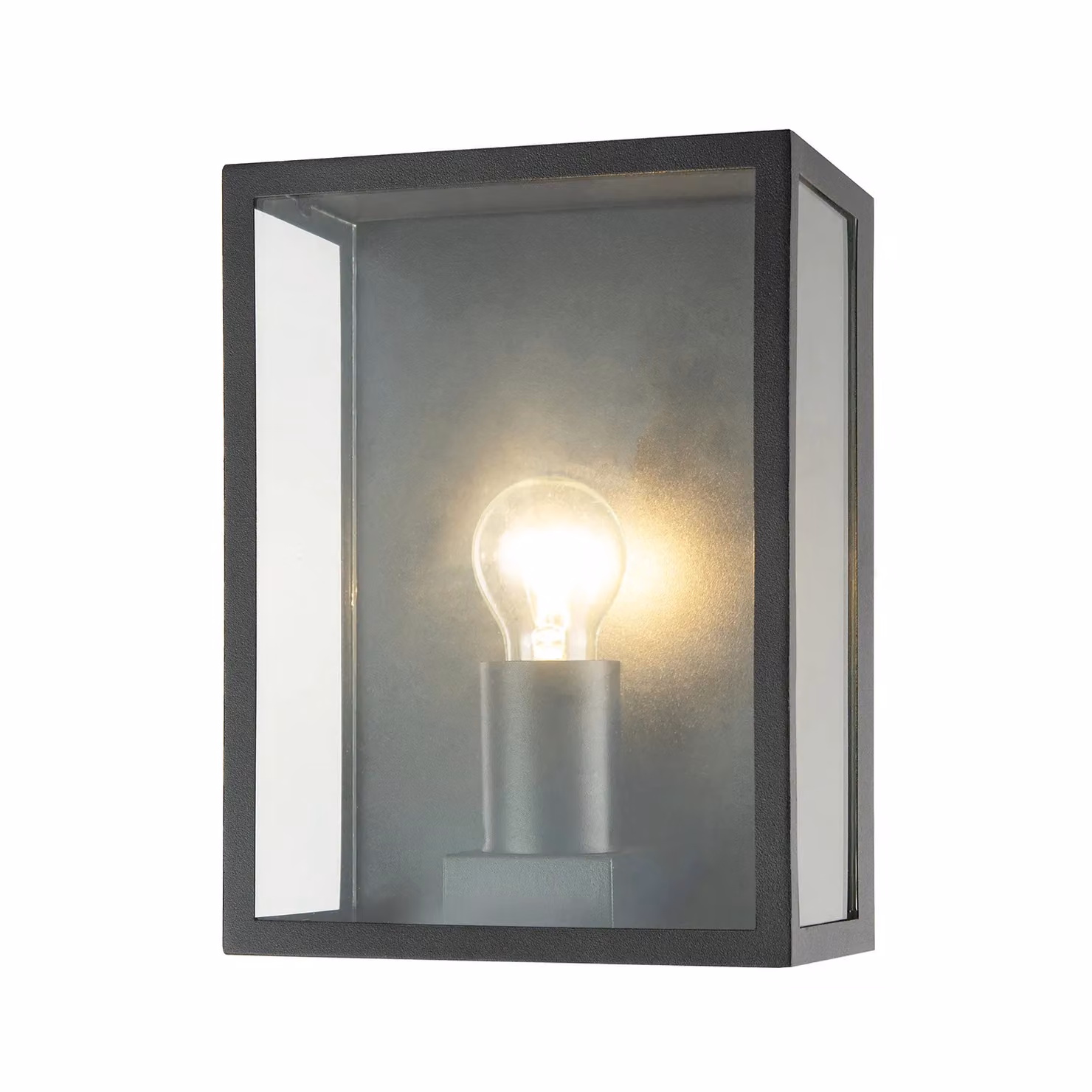 Happy Homewares Modern Exterior Flush Wall Light Lantern in Matte Black with Transparent Glass Panels – 2