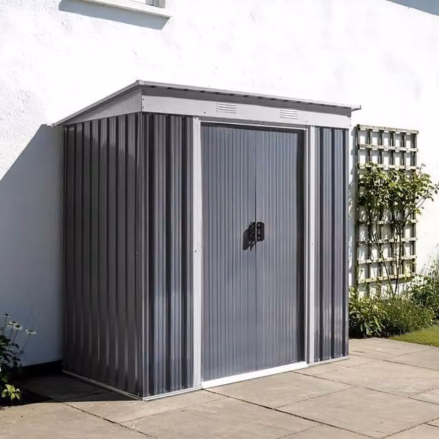 Wyld and Coco Garden Lean-to Shed in Graphite Grey Galvanised Steel, W: 174 cm, D: 110 cm, H: 174 cm – 1