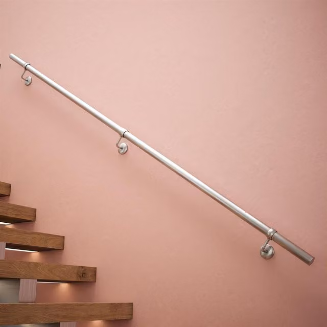 Rothley Brushed Silver Stainless Steel Stair Hand Rail Kit 2.4m