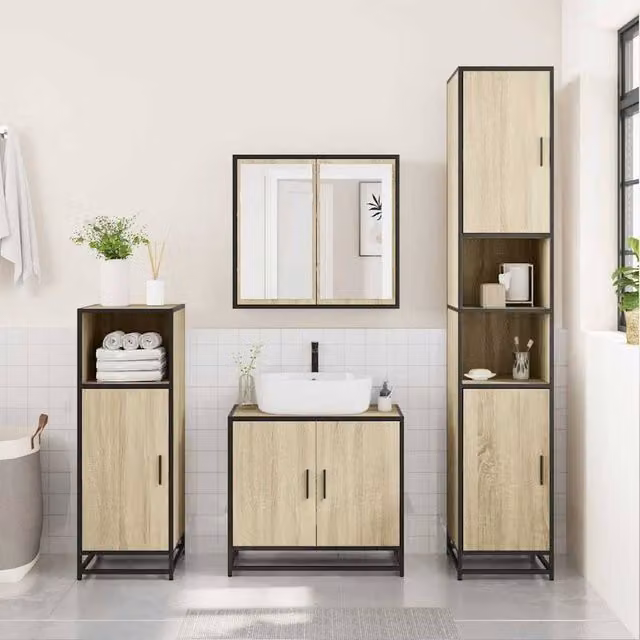 Berkfield Home Modern Wall Mounted Bathroom Mirror Cabinet in Sonoma Oak and Light Beige, W/D/H: 65 x 20 x 60 cm – 1