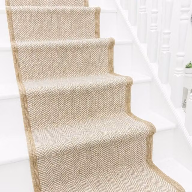 runrug Illusion Reversible and Durable Stair Runner Carpet in Beige, W: 60 cm, L: 450 cm – 1