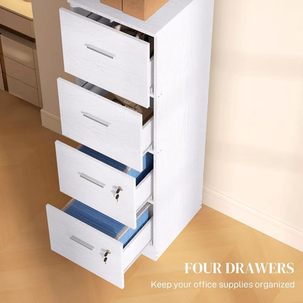 ERGOVEXA Four-Drawer Lockable Filing Cabinet in White – 4