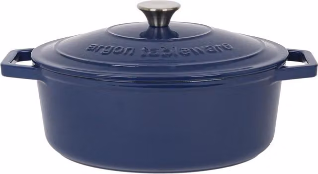 Argon Tableware Oval Cast Iron Casserole Dish in Midnight Blue, 4.68 l