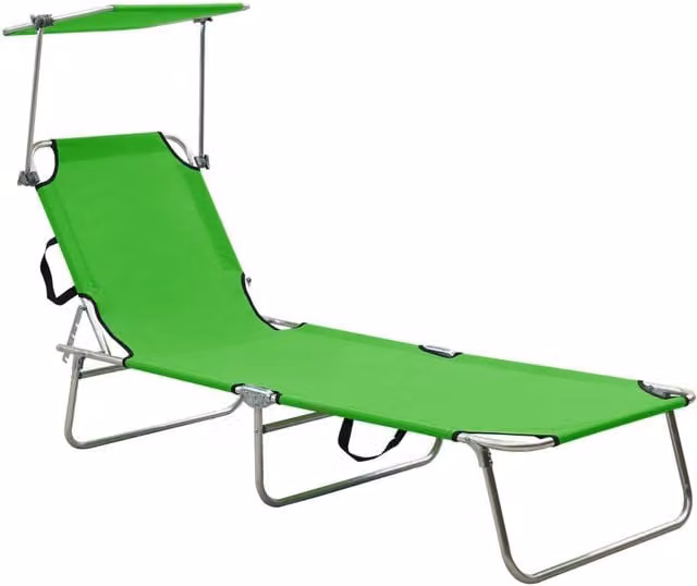 Berkfield Home Folding Sun Lounger with Canopy in Green Powder Coated Aluminium