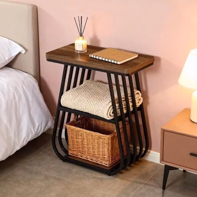 KORVIXA Industrial 3-Tier Narrow Side Table in Brown