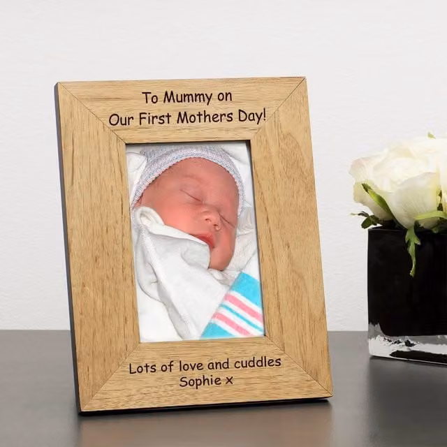 Uniqueful Personalised Our First Mother's Day Wooden Picture Frame, Brown, W/H: 10 x 15 cm