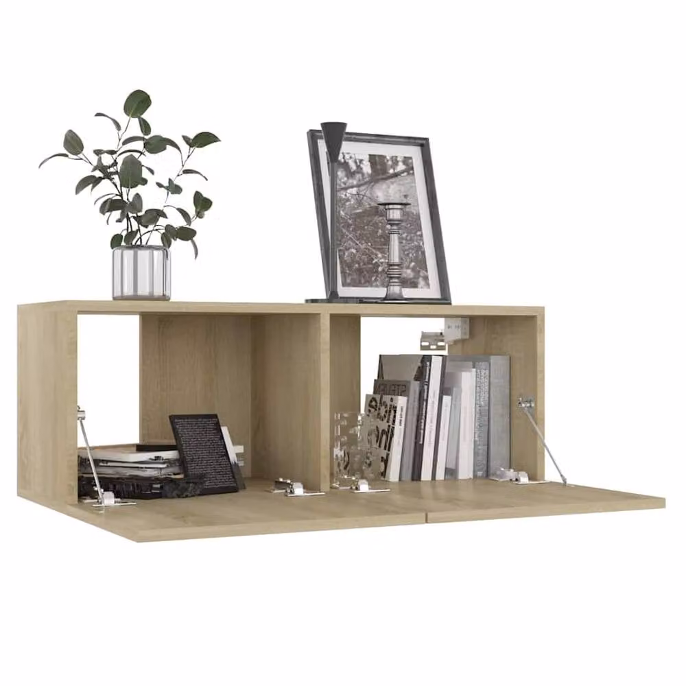 Berkfield Home TV Cabinet in Sonoma Oak and Beige, W/D/H: 80 x 30 x 30 cm – 2