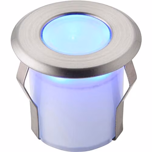 Loops Recessed Blue LED Decking Guide Light in Silver Stainless Steel, IP67 Waterproof and Saltwater Resistant