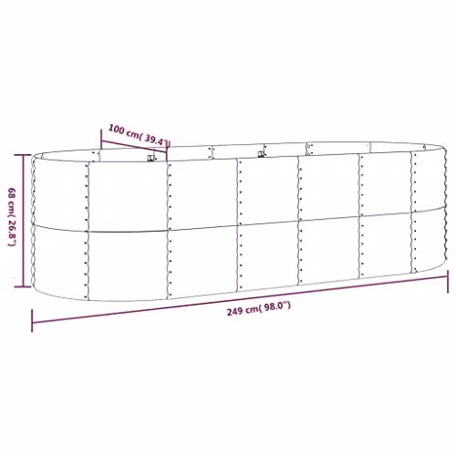 vidaXL Brown Galvanised Steel Garden Raised Bed W: 249 cm, D: 100 cm, H: 68 cm – 3