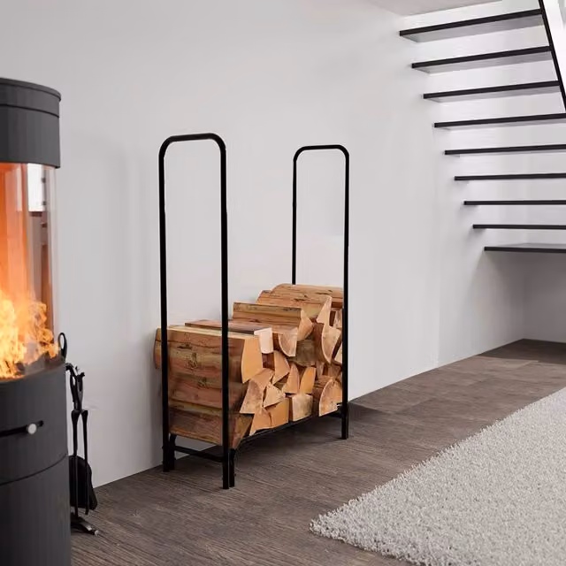 Neo Metal Log Storage Rack with Cover in Black and Grey, 120 cm