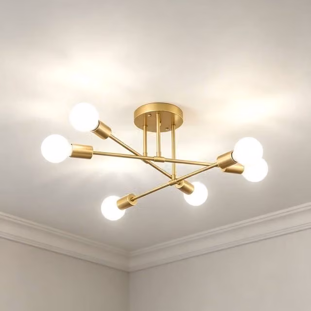 Goeco Sputnik 6-Arm Adjustable Ceiling Chandelier in Gold/Brass, Diameter: 52 cm – 1