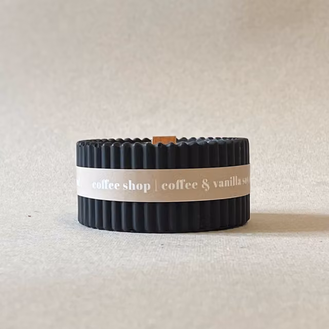 The Wax Leaf Candle Co Coffee Scented Pillar Candle, Black, Soy Wax with Wood Wick