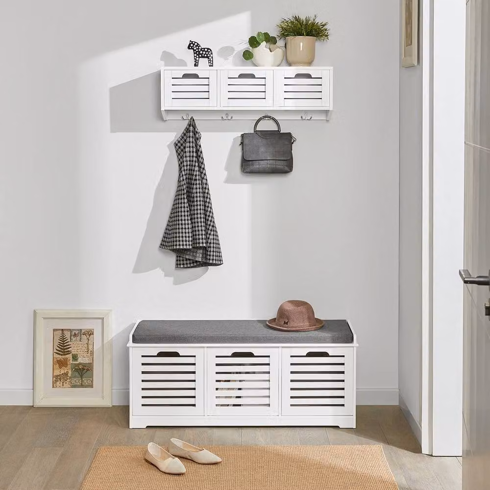 SoBuy Scandinavian Style Slim White Shoe Rack and Entrance Bench – 2