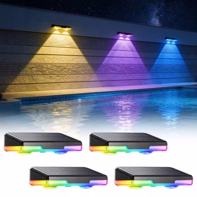 EONLION 4 Piece Set of Super Bright Solar Powered LED Outdoor Lights in Black for Garden Walls, Fences and Steps