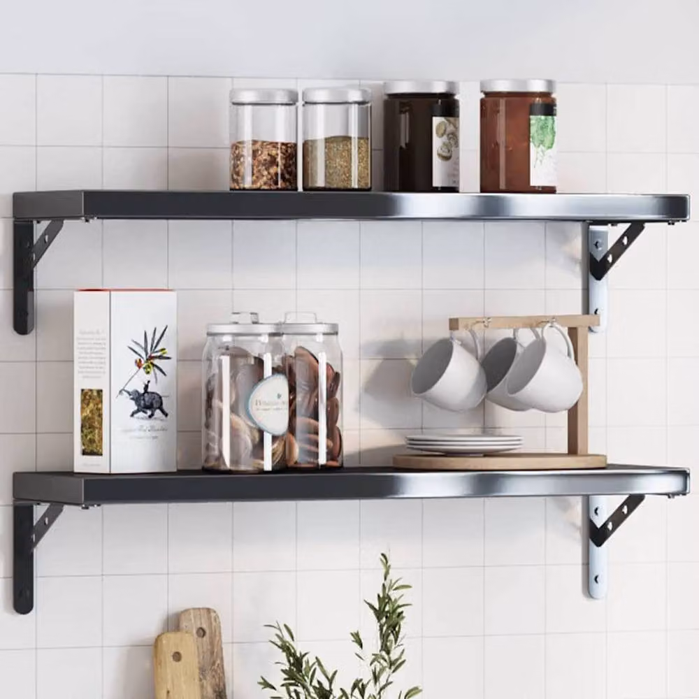 Berkfield Home Black Stainless Steel Shelf Brackets, 4 Pack, W/D/H: 20 x 2.5 x 14 cm – 2