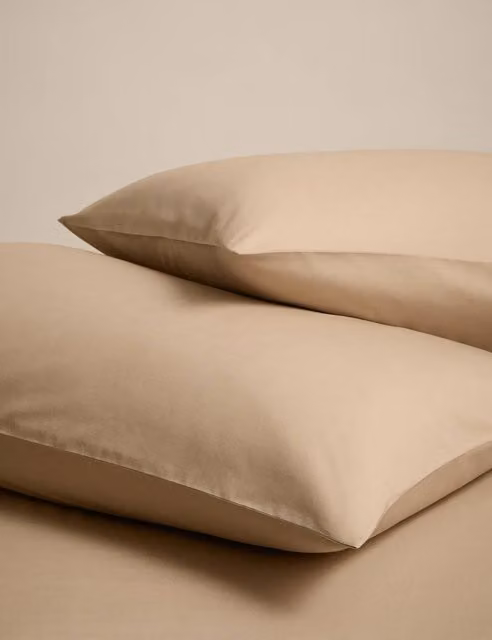 M&S 2 Pack Breathable Cotton Rich Pillowcases in Beige
