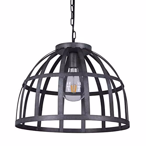 Italux Calera Industrial and Retro Hanging Pendant Light in Antique Silver, E27, Metal Dome Design