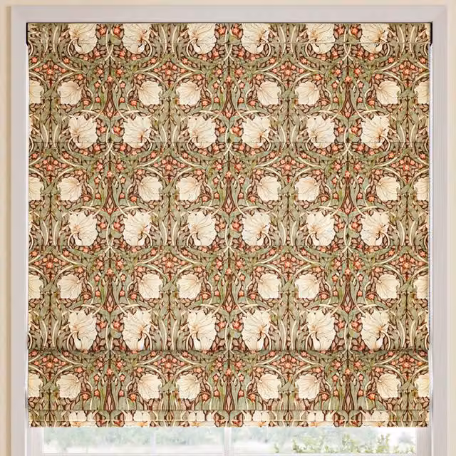 William Morris Pimpernel Floral Velvet Made to Measure Roman Blind in Brick Multicolour