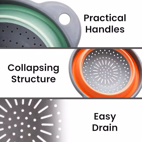 Libbi Lou Collapsible Silicone Kitchen Colander Set in Assorted Green and Orange, 23cm – 5