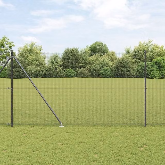 Berkfield Home Grey Galvanised Steel Welded Wire Fence with 13 In-Ground Spike Posts, W: 25 m, H: 1.5 m