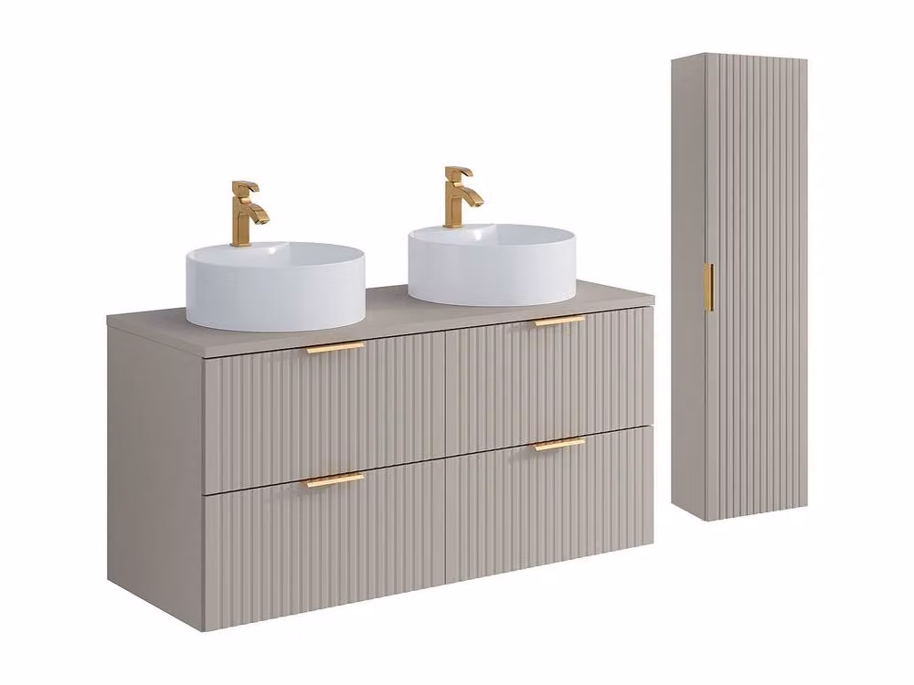 Vente-unique Suspended Striped Bathroom Vanity Unit with Round Ceramic Basin in Beige – 2