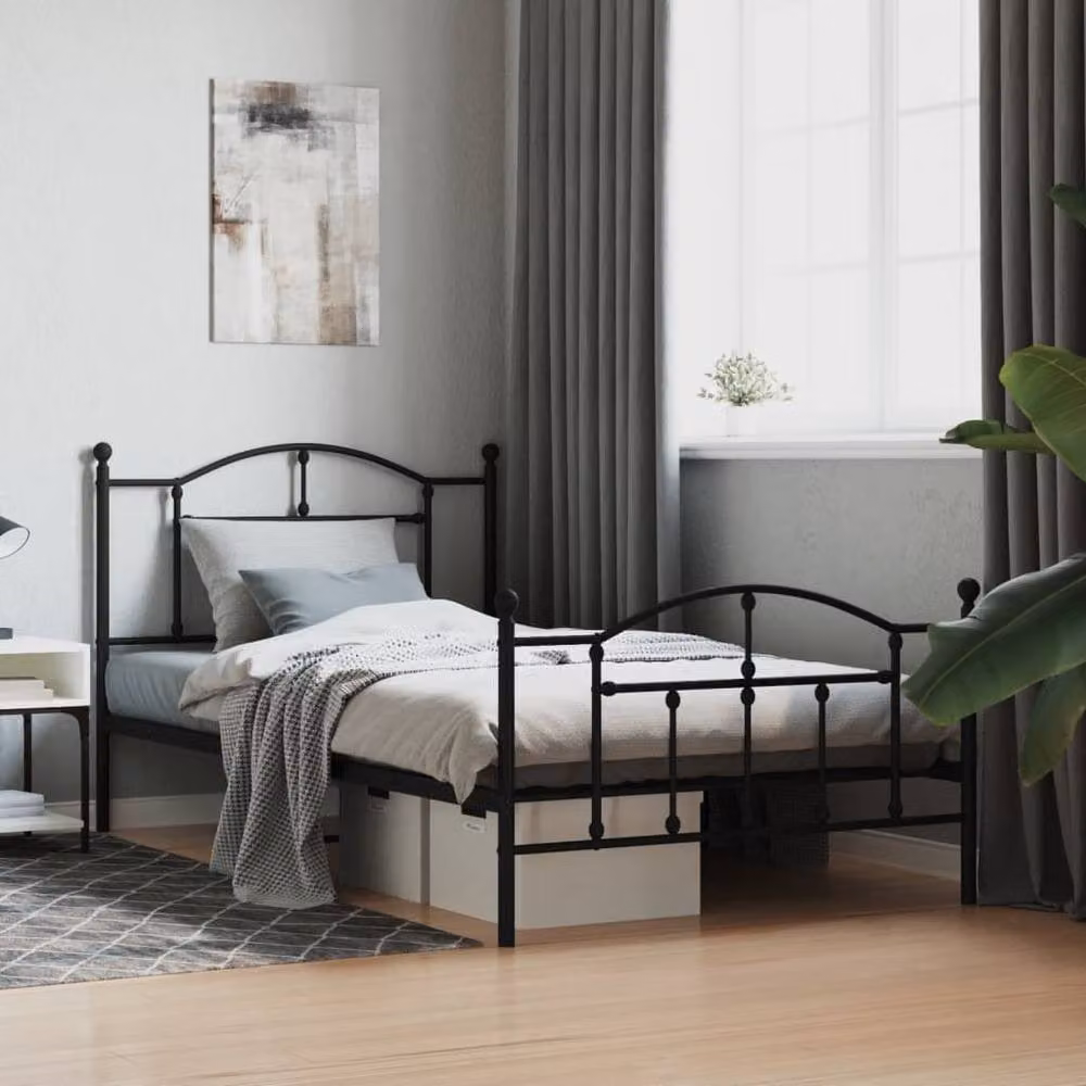 Berkfield Home Metal Bed Frame with Headboard and Footboard in Black W/D/H: 107 x 203 x 97 cm – 2