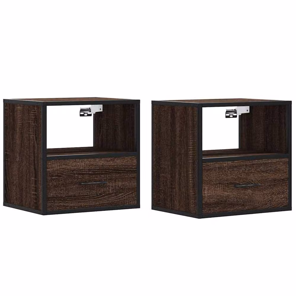 Berkfield Home Set of 2 Durable Wall-mounted Bedside Cabinets in Brown Oak, W: 40 cm, D: 31 cm, H: 39.5 cm – 2