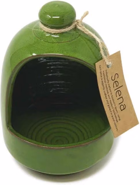 Verano Spanish Ceramics Selena Hand Dipped Glazed Ceramic Salt Pig in Dark Green, Diameter: 11 cm