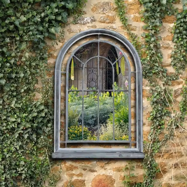 Charles Bentley Garden Grey Rustic Oval Wrought Iron Arch Wall Mounted Mirror, H: 75 cm, W: 51 cm