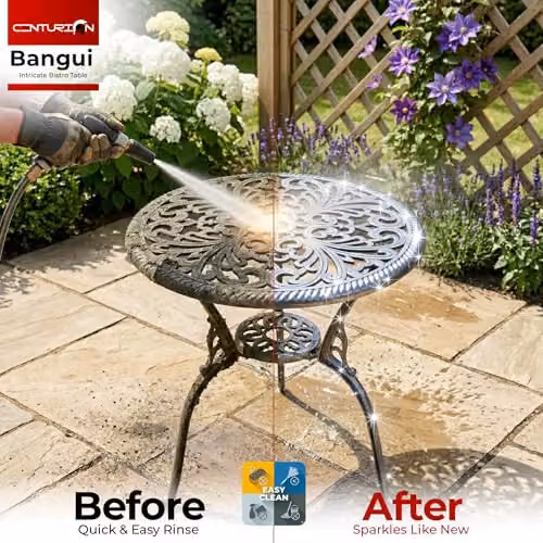 Centurion BANGUI Outdoor Bistro Table in Grey Cast Aluminium with Parasol Hole, Diameter: 68.5 cm, Height: 70 cm – 7