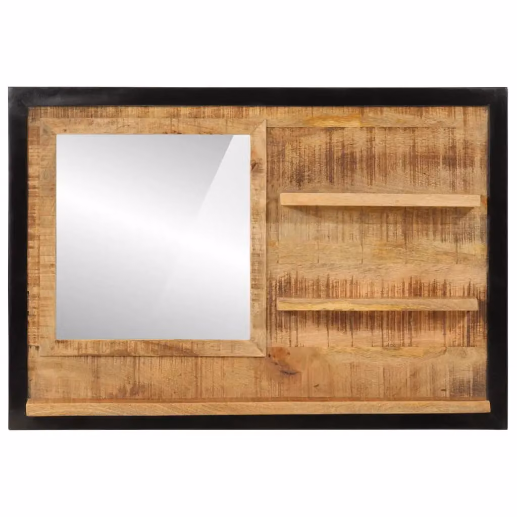 Berkfield Home Wall Mounted Mirror with Shelves in Brown Mango Wood and Glass, W: 80 cm, D: 8 cm, H: 55 cm – 2