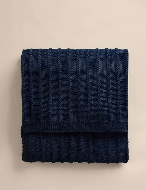 M&S Blue Striped Ribbed Knitted Throw