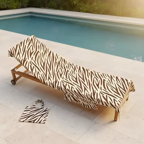OHS Brown Zebra Print Microfibre Beach Towel with Bag, Quick-Drying and Absorbent, W: 75 cm x L: 215 cm