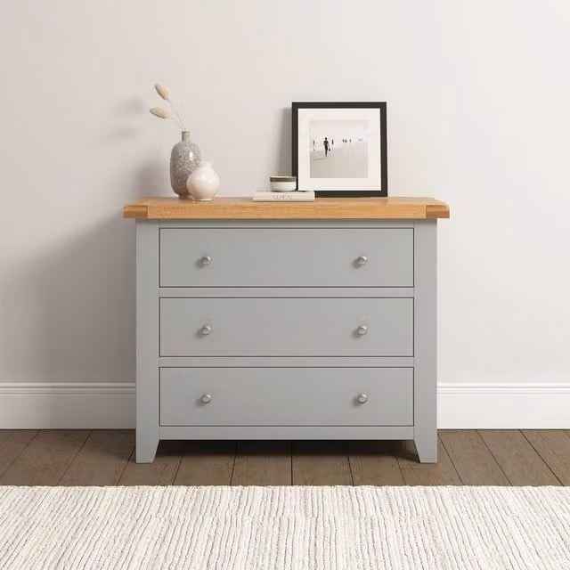 Seconique Windsor 3 Drawer Chest in Grey Oak Finish
