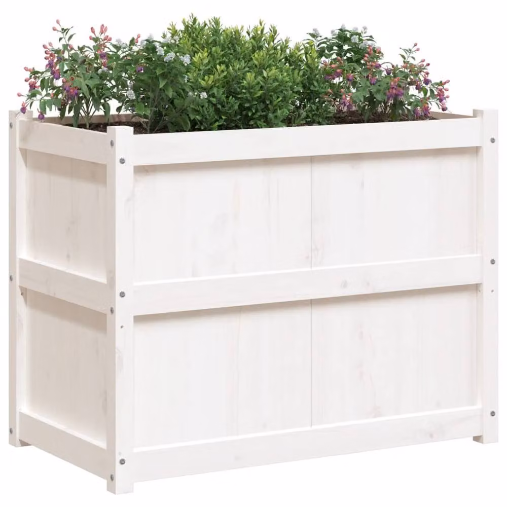 Berkfield Home Beautiful Garden Planter in White Solid Pine Wood, W/D/H: 90 x 50 x 70 cm – 2
