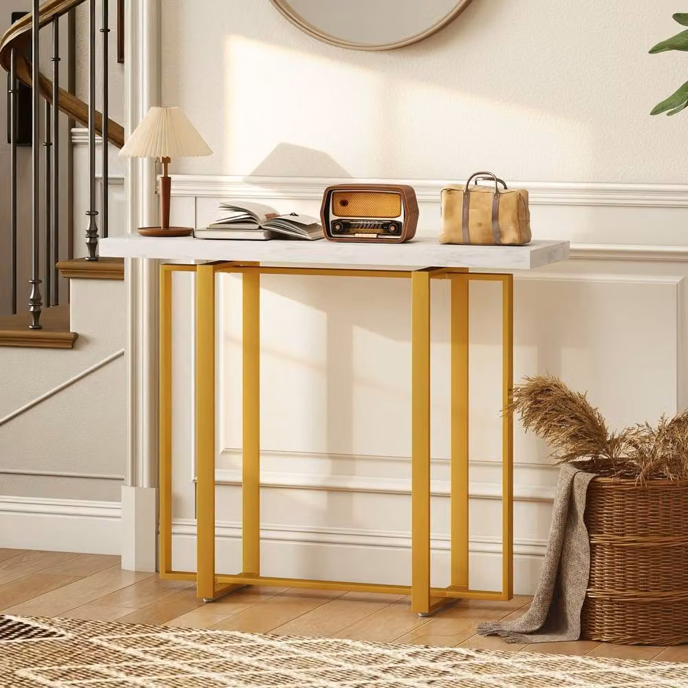 Wyld Haus Larose Narrow Console Table in White and Gold, W: 100 cm, D: 30 cm, H: 78.5 cm – 3